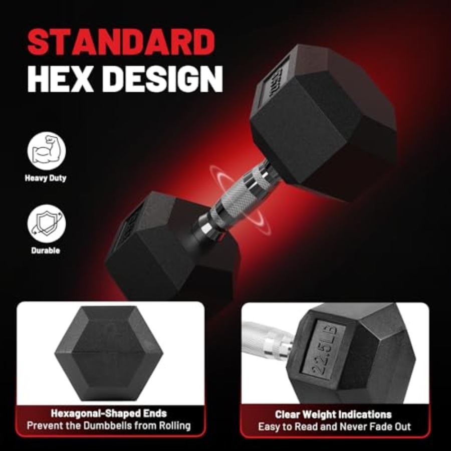 HEX Dumbbell Set 2.5-125lb Rub - đánh giá và giá Hex Dumbbell Set