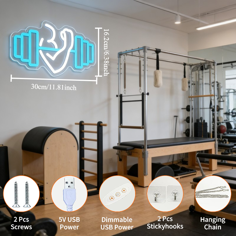 Bicep Dumbbell Neon Sign LED W - đánh giá và giá Home Gym Yoga Studio